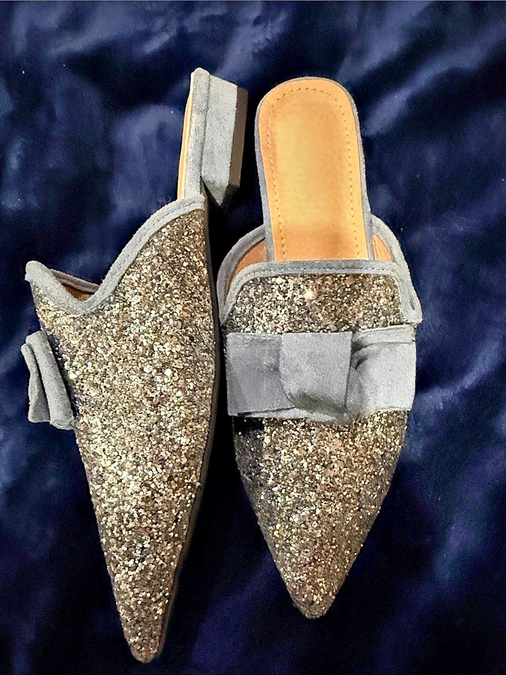 Glitter Bow Mules BLUE SOARKLE EU 42 size 8.5 BNWOB - Picture 4 of 7